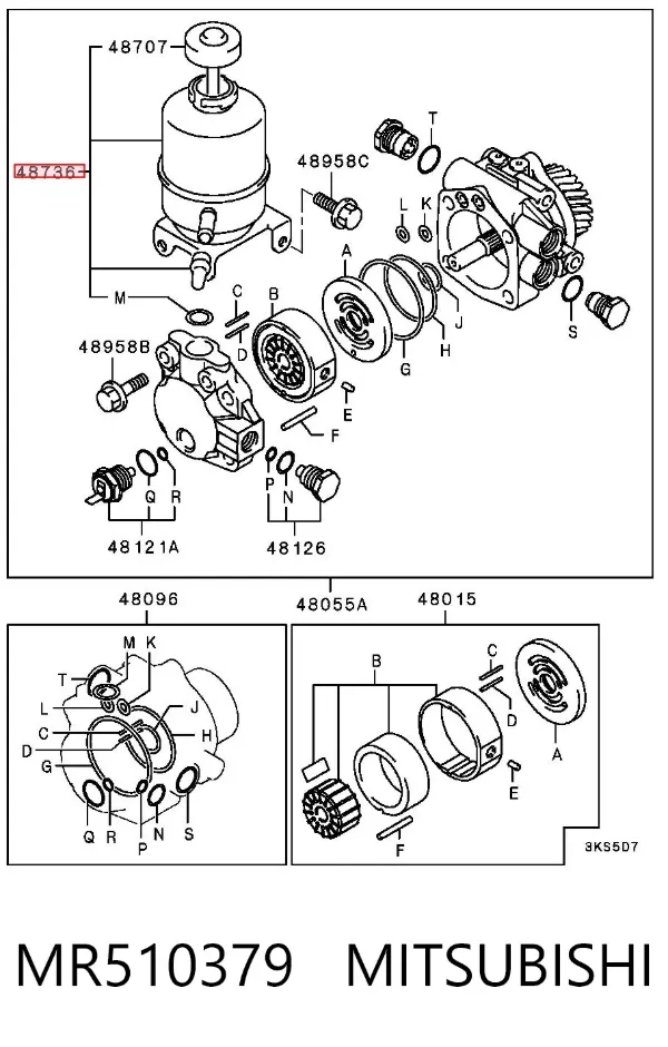 Depósito de bomba de dirección hidráulica MR510379 Mitsubishi