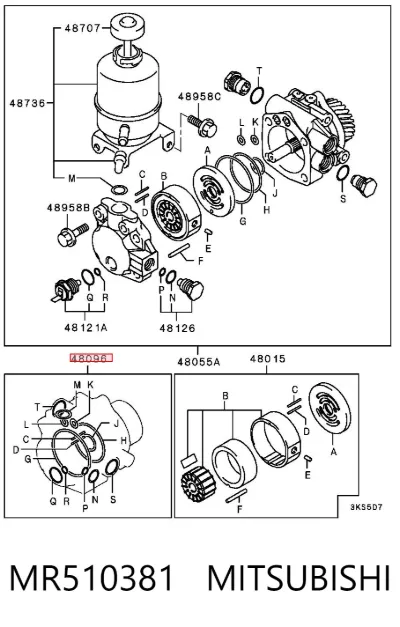 Juego de reparación de bomba de dirección hidráulica MITSUBISHI MR510381
