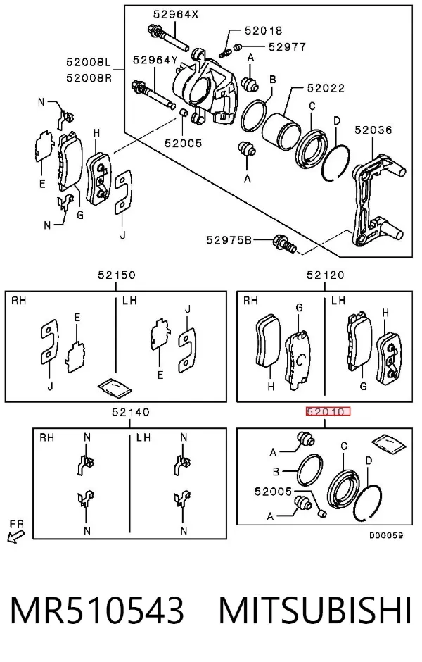 Kit de reparación de pinzas de freno trasero MR510543 Mitsubishi