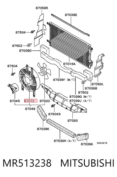 Difusor del radiador del aire acondicionado MITSUBISHI MR513238