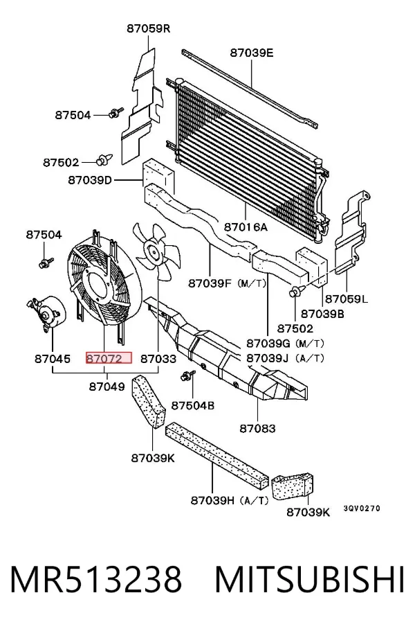 Difusor del radiador del aire acondicionado MR513238 Mitsubishi