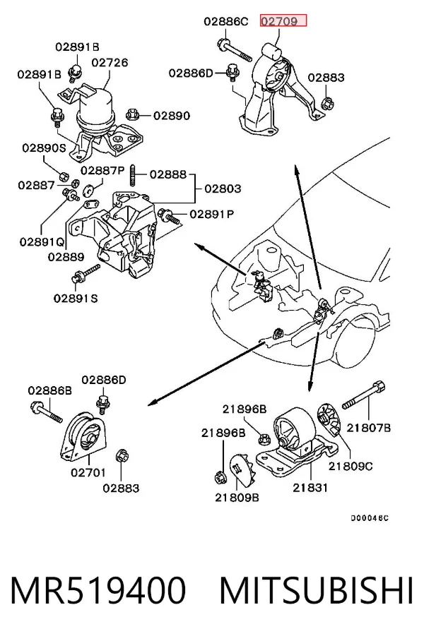 Soporte de motor trasero MR519400 Mitsubishi