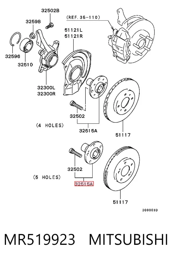 Buje de rueda delantero MR519923 Mitsubishi