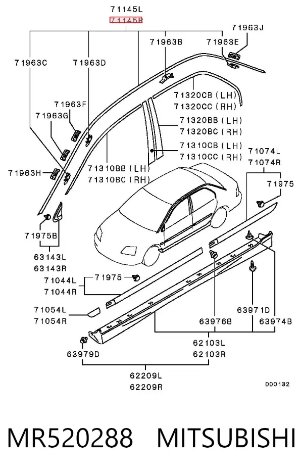 Moldura de techo derecha MR520288 Mitsubishi