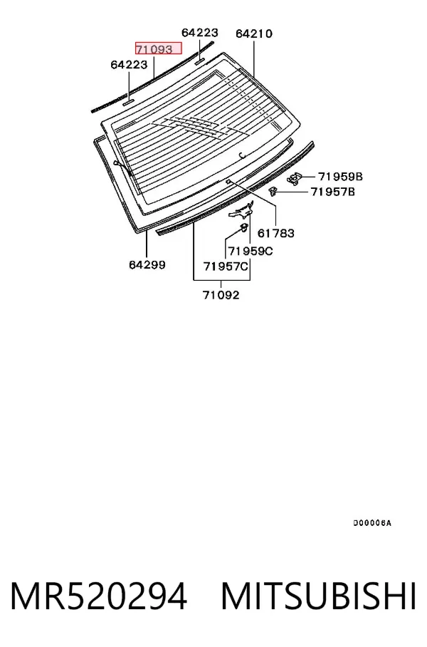 Moldura superior de cristal trasero MR520294 Mitsubishi