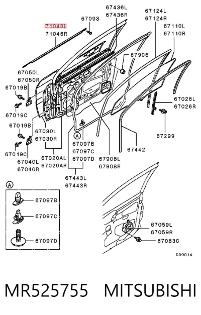 Moldura de cristal de la puerta delantera izquierda MITSUBISHI MR525755