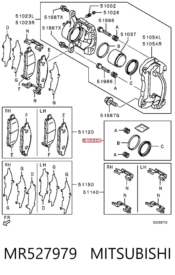 Kit de reparación de pinzas de freno MR527979 Mitsubishi