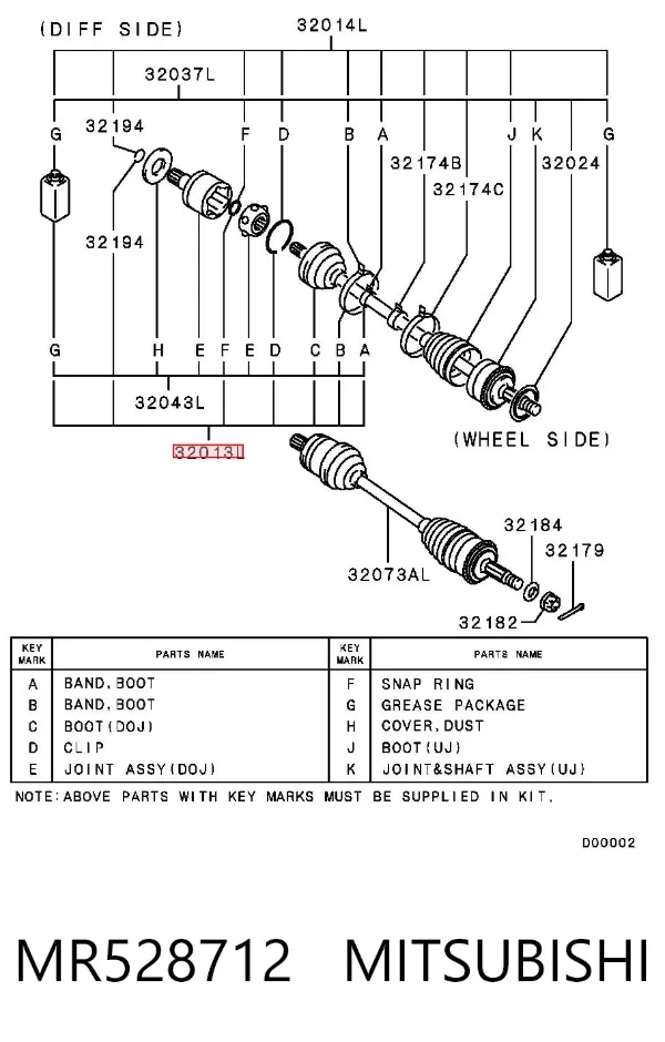 Fuelle de semieje delantero interior MR528712 Mitsubishi