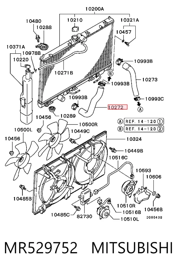 Manguera inferior del radiador MR529752 Mitsubishi