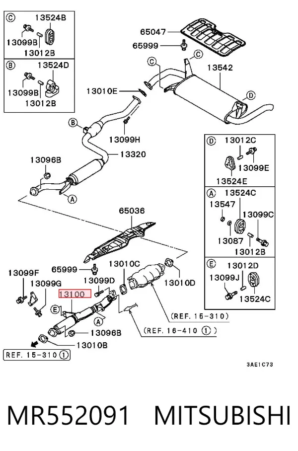 Tubo de admisión del silenciador de escape delantero MR552091 Mitsubishi