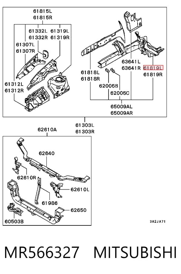 Larguero delantero izquierdo del bastidor MR566327 Mitsubishi