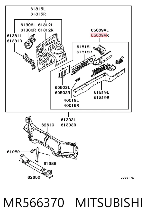 Larguero delantero derecho del bastidor MR566370 Mitsubishi