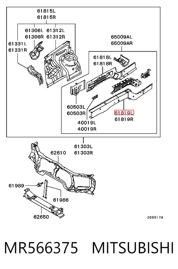 Larguero delantero izquierdo del bastidor MR566375 Mitsubishi