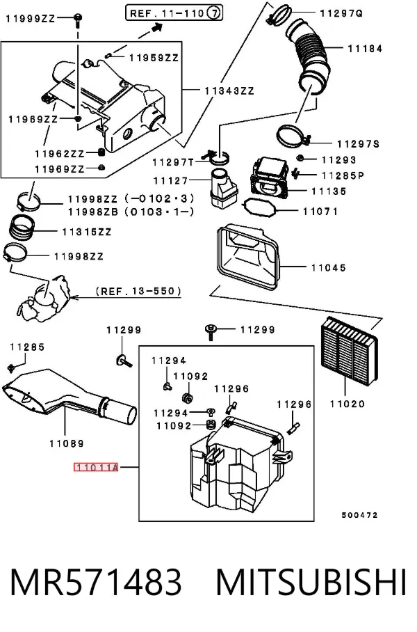 Caja del filtro de aire, parte inferior MR571483 Mitsubishi