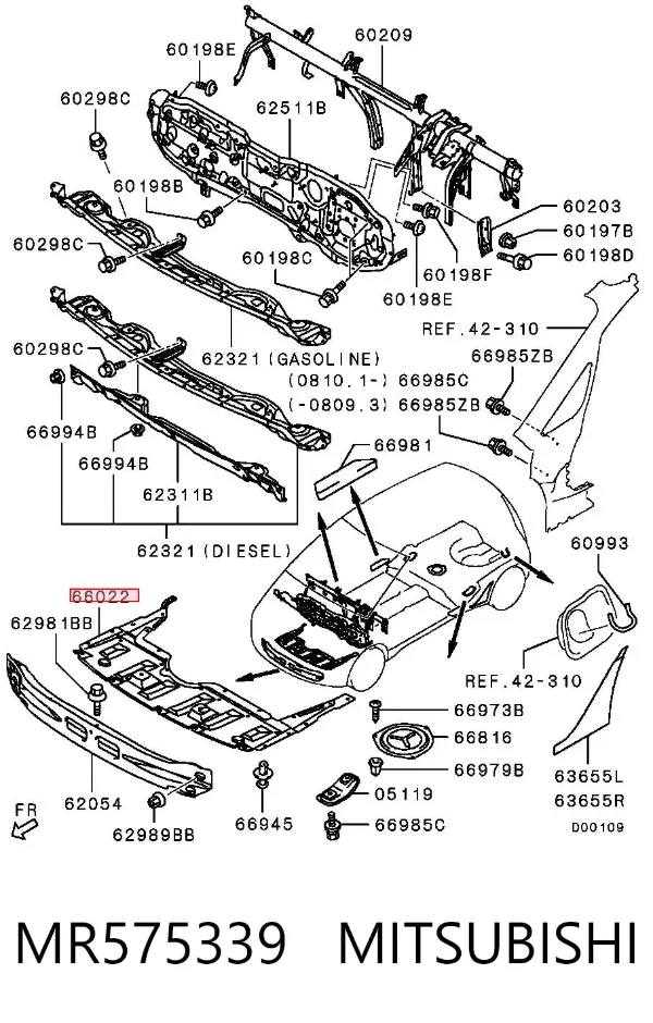 Protección delantera del motor MR575339 Mitsubishi