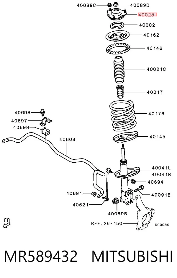 Soporte del amortiguador delantero MR589432 Mitsubishi