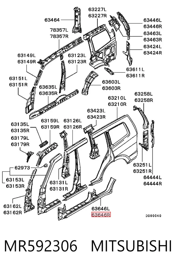 Umbral de puerta, derecha MR592306 Mitsubishi