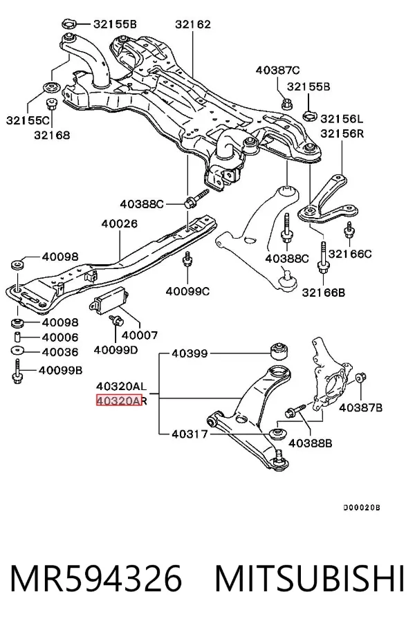 Brazo inferior derecho de la suspensión delantera MR594326 Mitsubishi