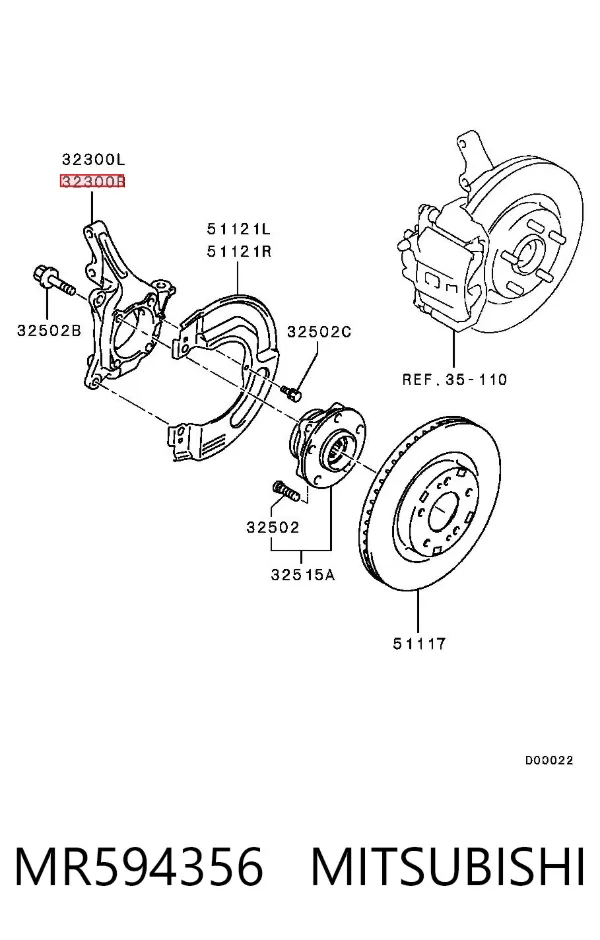 Mangueta delantera derecha MR594356 Mitsubishi