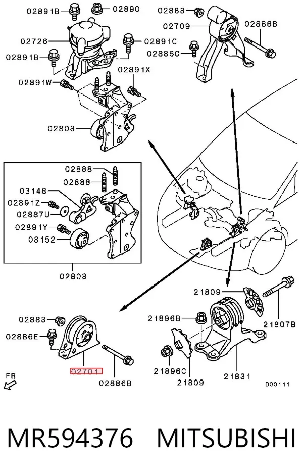 Soporte de motor delantero MR594376 Mitsubishi