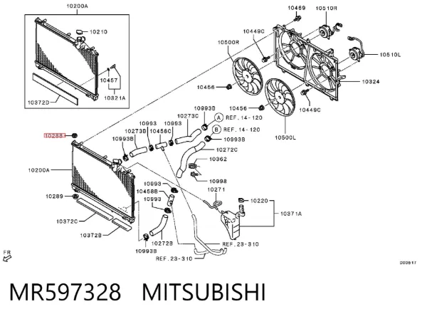 Soporte superior de radiador MR597328 Mitsubishi