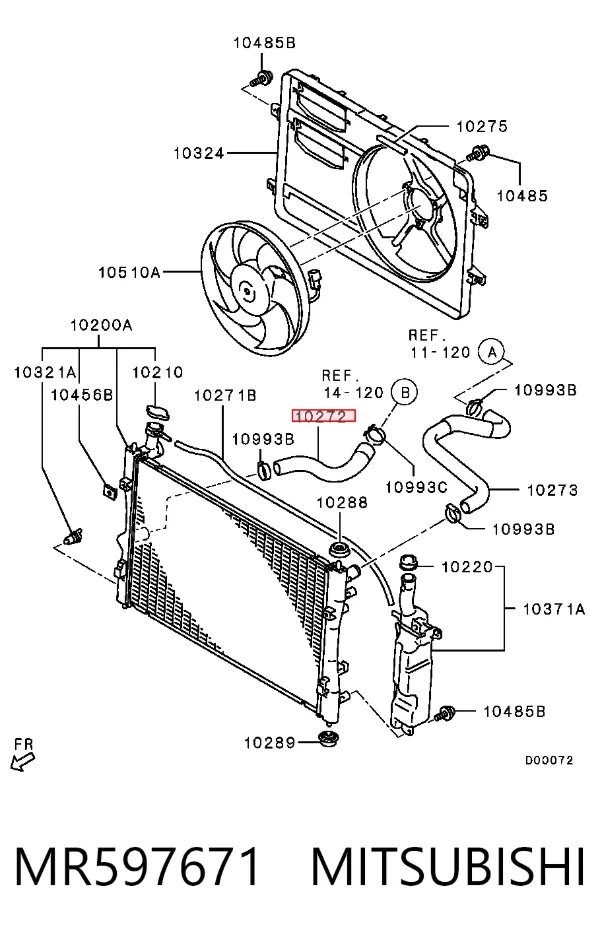 Manguera inferior del radiador MR597671 Mitsubishi