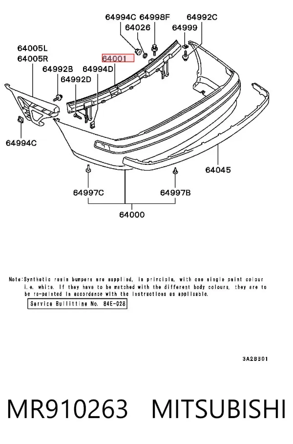 Refuerzo parachoques trasero MR910263 Mitsubishi