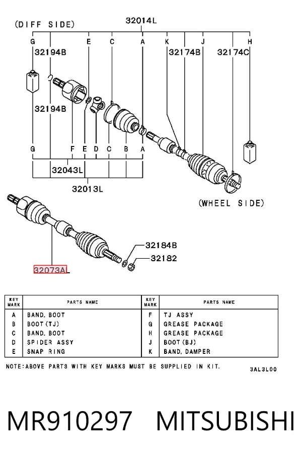 Semieje delantero izquierdo MR910297 Mitsubishi