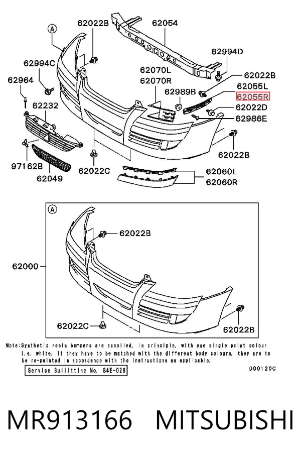 Soporte de parachoques delantero derecho MR913166 Mitsubishi