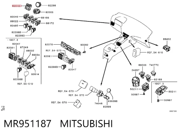 Módulo de espejos retrovisores en la puerta MR951187 Mitsubishi
