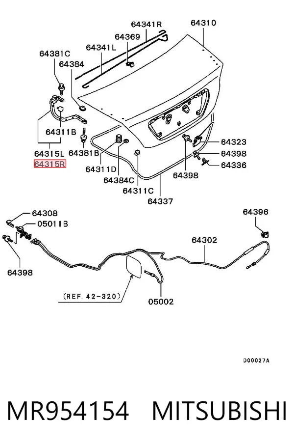 Bisagra de la tapa del maletero MR954154 Mitsubishi