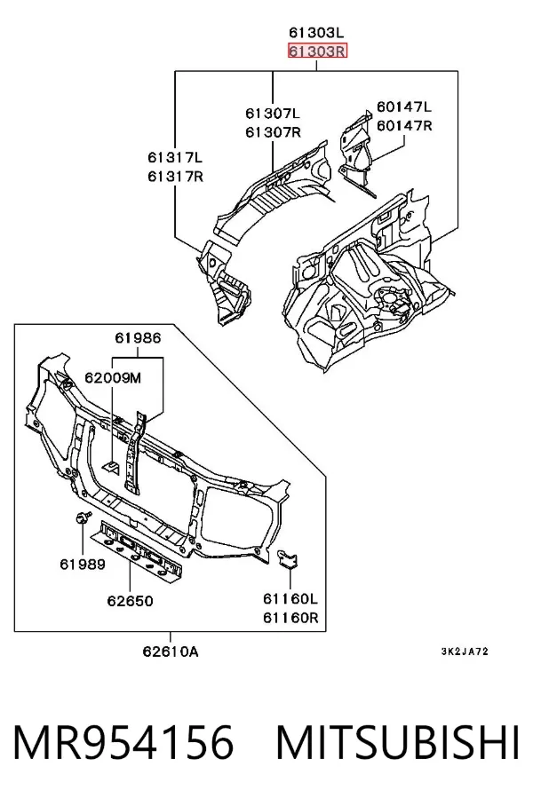 Larguero delantero derecho del bastidor MR954156 Mitsubishi