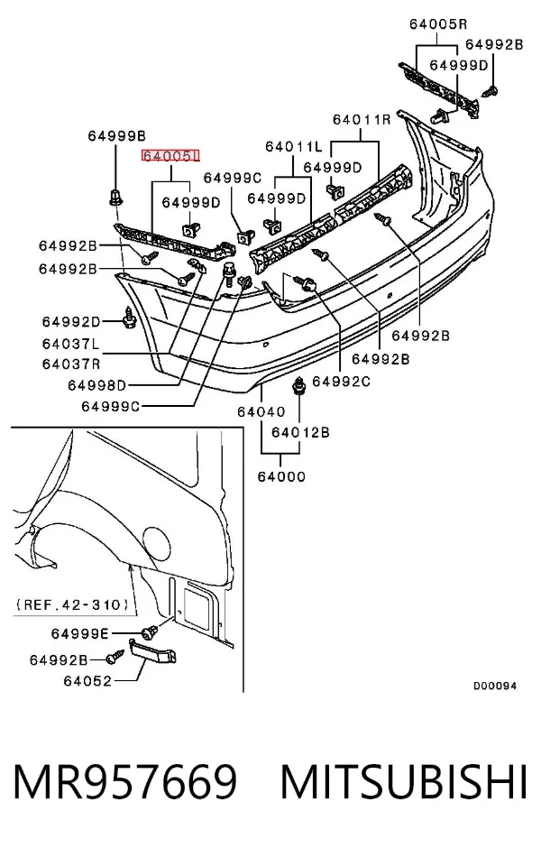 Soporte exterior izquierdo del parachoques trasero MR957669 Mitsubishi