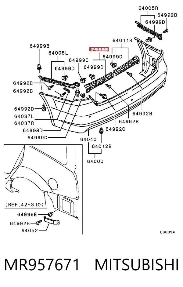 Soporte de parachoques trasero izquierdo MR957671 Mitsubishi