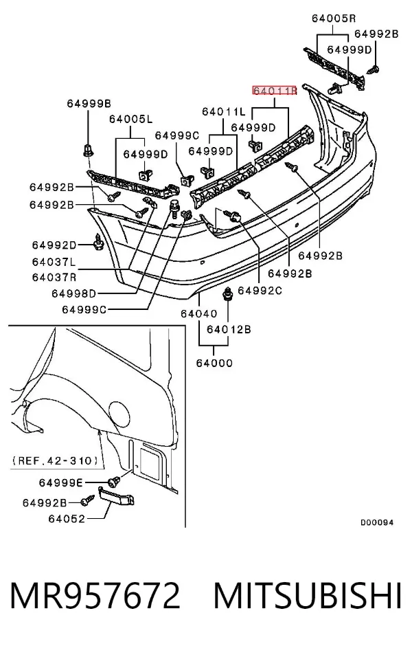 Soporte del parachoques trasero derecho MR957672 Mitsubishi