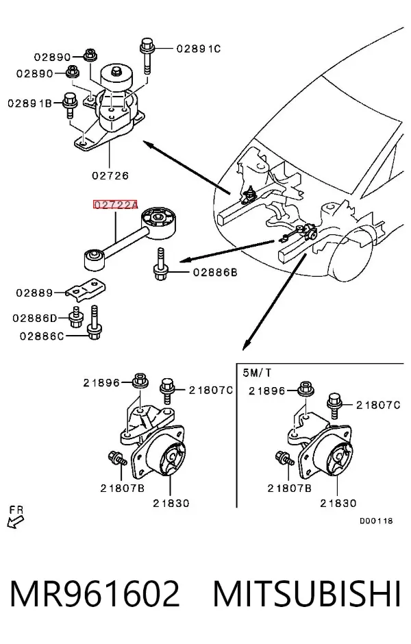 Soporte inferior izquierdo del motor MR961602 Mitsubishi
