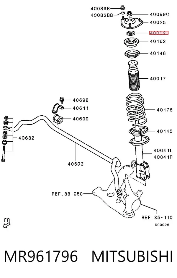 Rodamiento de soporte del amortiguador delantero MR961796 Mitsubishi