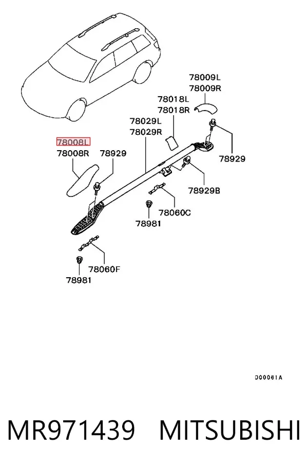 Tapa intermedia derecha del riel de techo del portaequipajes MR971439 Mitsubishi