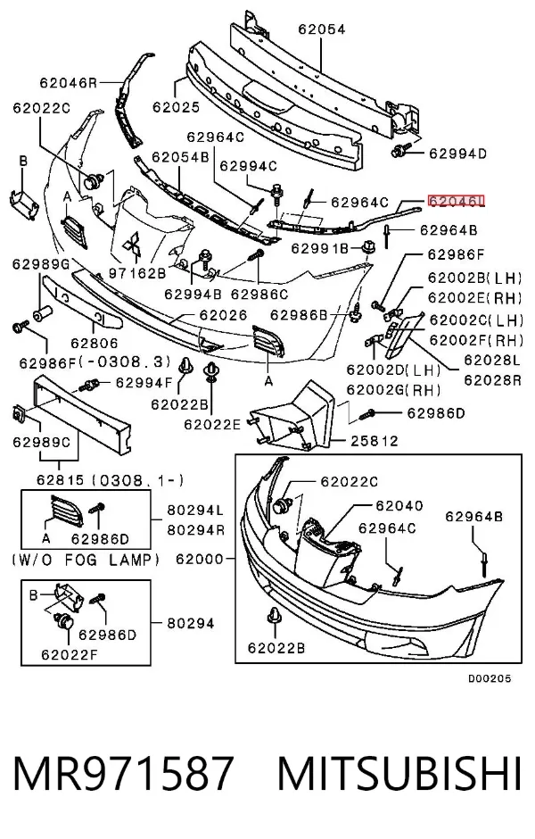 Soporte de parachoques delantero izquierdo MR971587 Mitsubishi