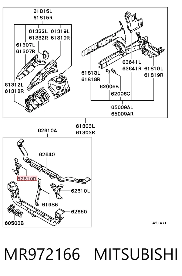 Soporte de fijación del faro delantero derecho MR972166 Mitsubishi