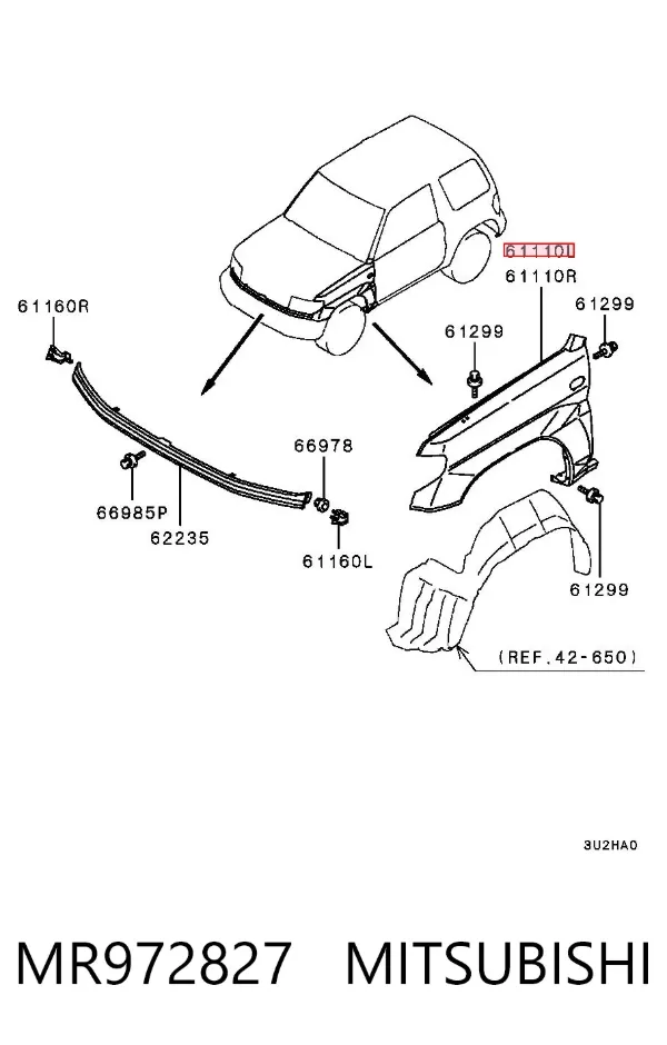 Aleta delantera izquierda MR972827 Mitsubishi