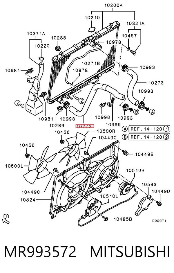 Manguera inferior del radiador MR993572 Mitsubishi
