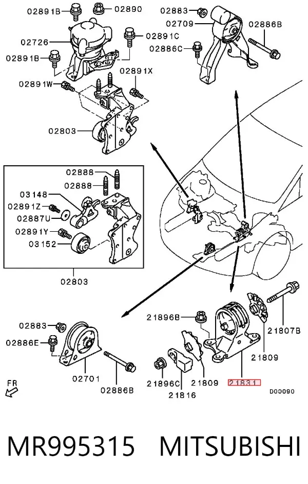 Soporte izquierdo del motor MR995315 Mitsubishi
