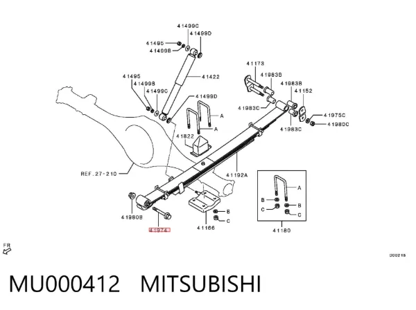 Bulón delantero de la ballesta trasera MU000412 Mitsubishi