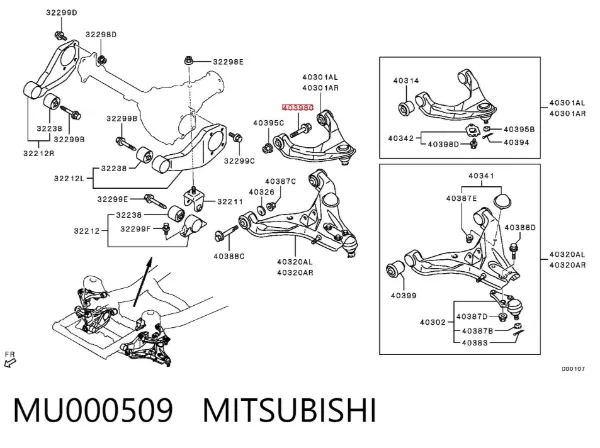 Perno de fijación del brazo de suspensión delantero superior MU000509 Mitsubishi
