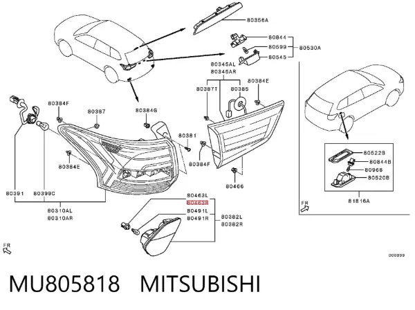 Zócalo de lámpara de matrícula MU805818 Mitsubishi