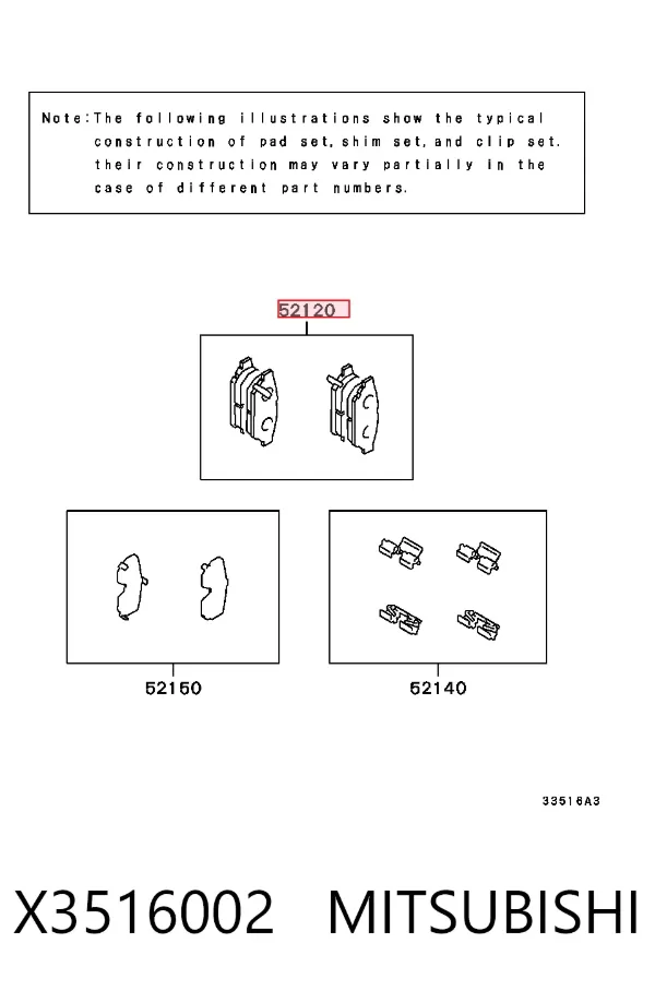 Pastillas de freno traseras X3516002 Mitsubishi