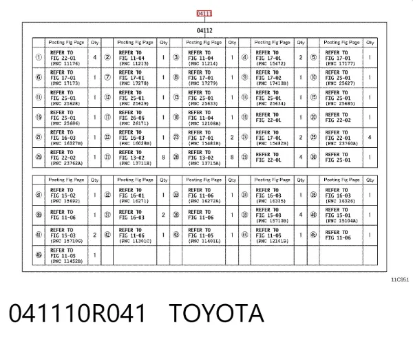 Juego de juntas para motor 041110R041 Toyota
