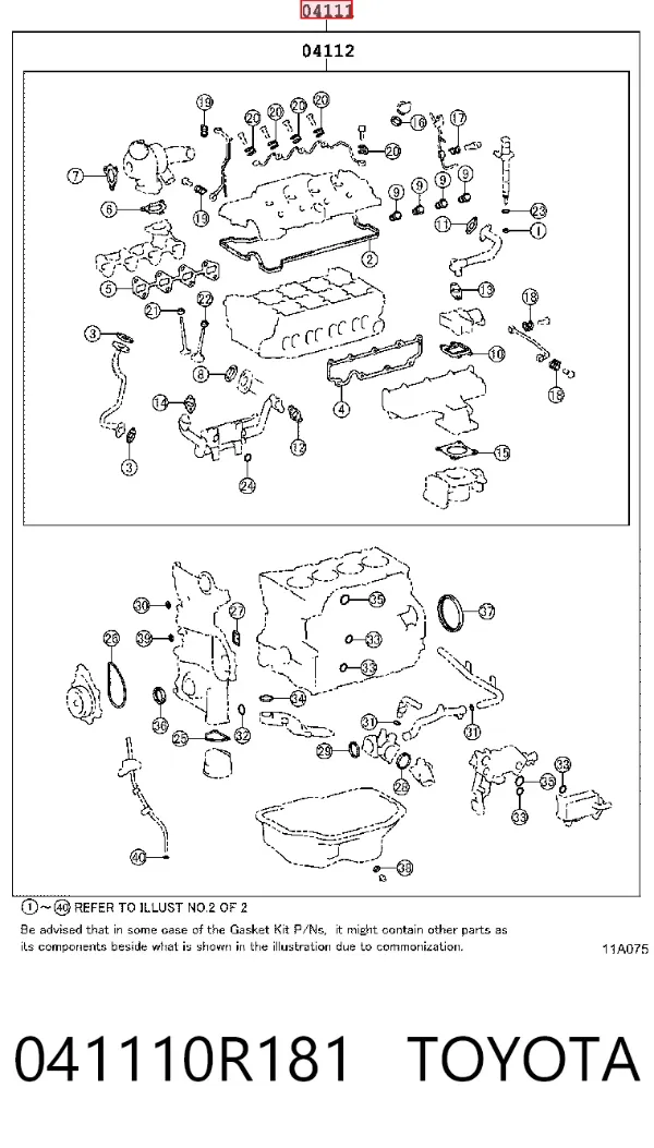 Juego de juntas para motor 041110R181 Toyota