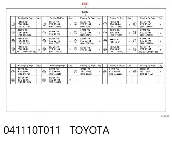 Juego de juntas para motor 041110T011 Toyota